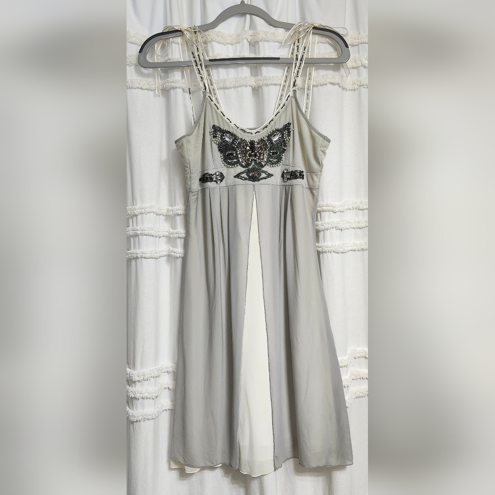 Nwt, Gray and White Embellished Dress.. No Further Discounts.